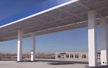 西宁钢结构加油站罩棚_螺栓球网架_挑檐_形象柱！